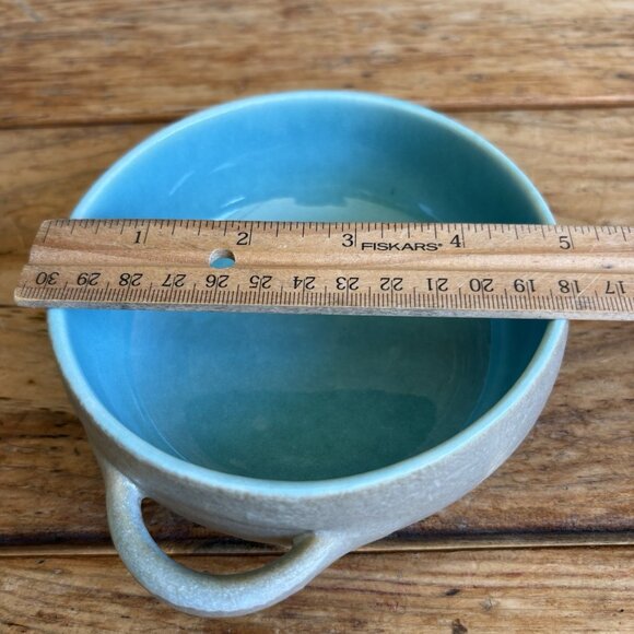 Aqua Taupe Winfield Pottery Covered Soup Chili Personal Casserole Dish Pasadena - Picture 10 of 13
